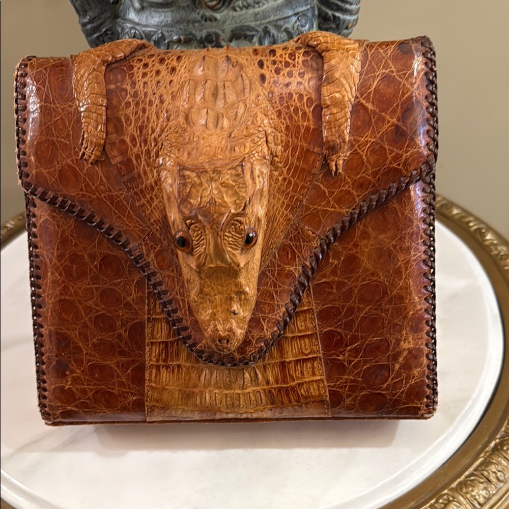 Brown Textured Leather Bag with Flap Closure